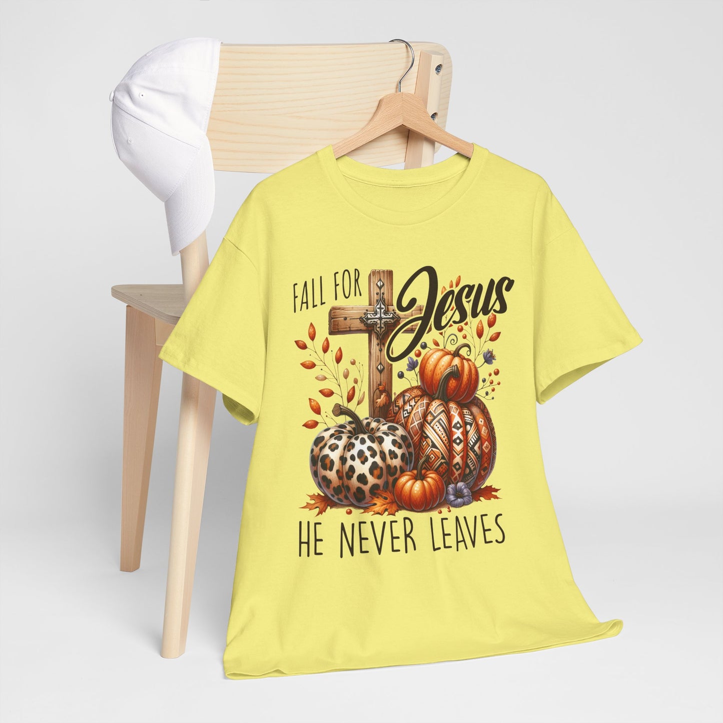 Fall For Jesus Christian Unisex Tee with Pumpkins and Leaves