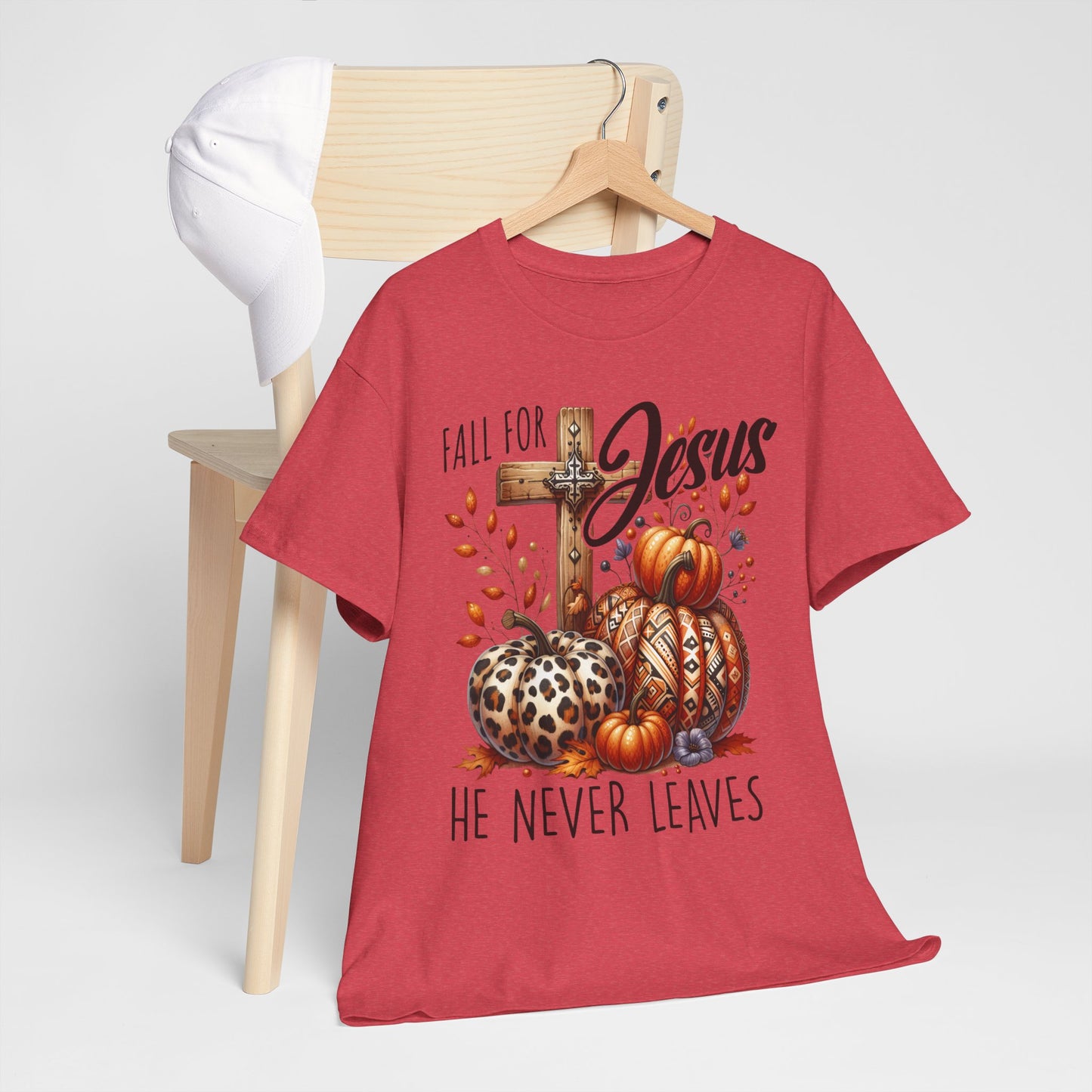 Fall For Jesus Christian Unisex Tee with Pumpkins and Leaves