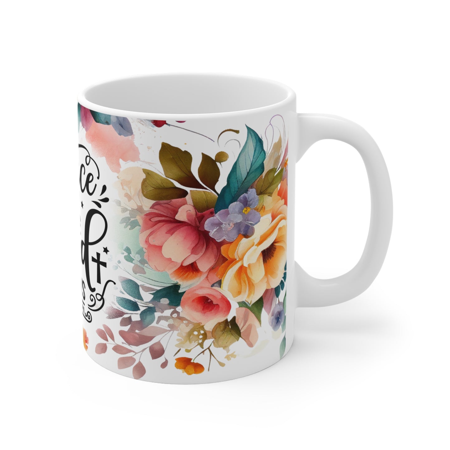 Mug with Floral Design, Rejoice in the Lord Always